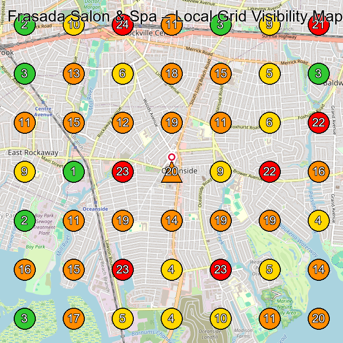 Frasada Salon & Spa Beauty Salon GeoGrid ranking map for Oceanside NY